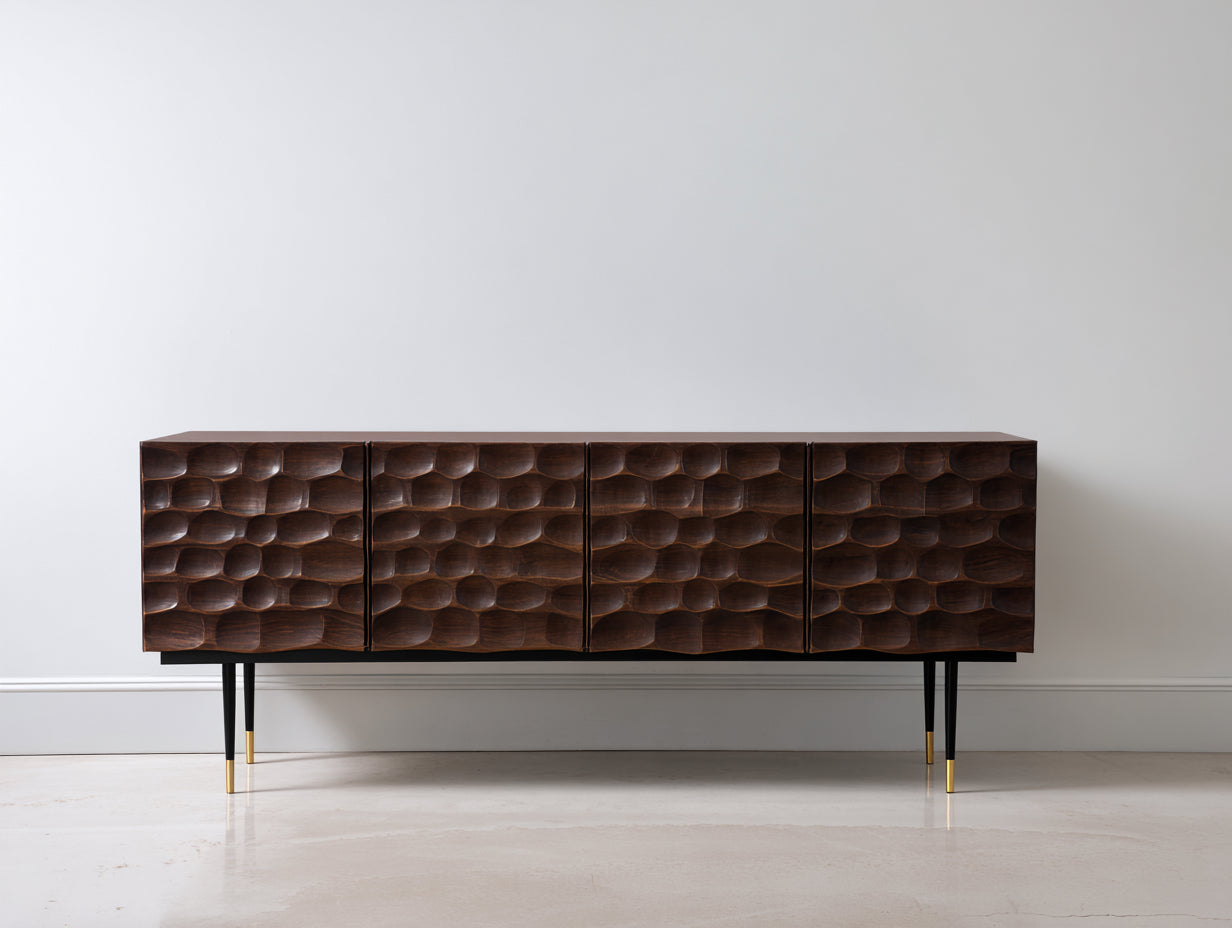 Dielenschränke 180x40x80 cm aus Holz und Metall in Braun-Schwarz-Gold - moderner Stil mit 4 Türen