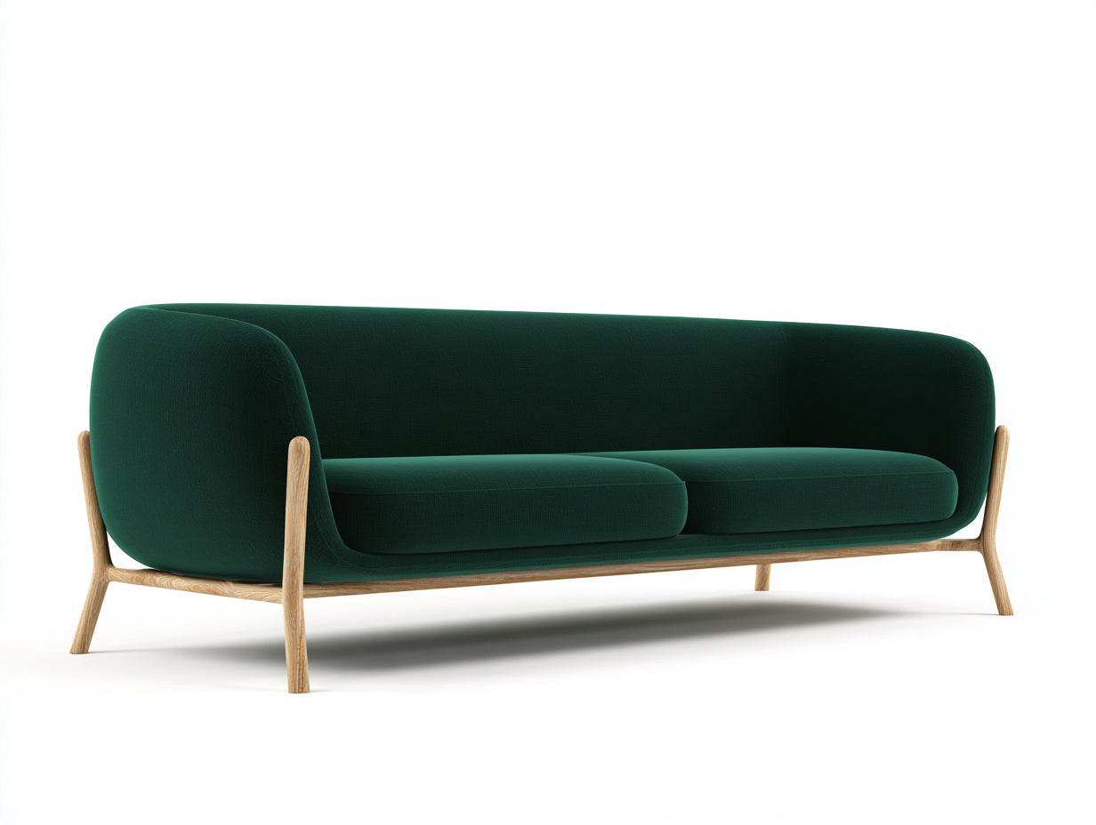 Gerades Sofa 210x82x78 cm aus Stoff und Holz in Dunkelgrün-Braun - moderner skandinavischer Stil mit 3 Sitzplätzen