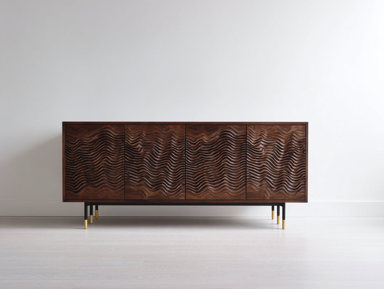 Dielenschränke 170x40x72 cm - Holzwerkstoff in Braun-Schwarz-Gold - moderner Stil mit 4 Türen