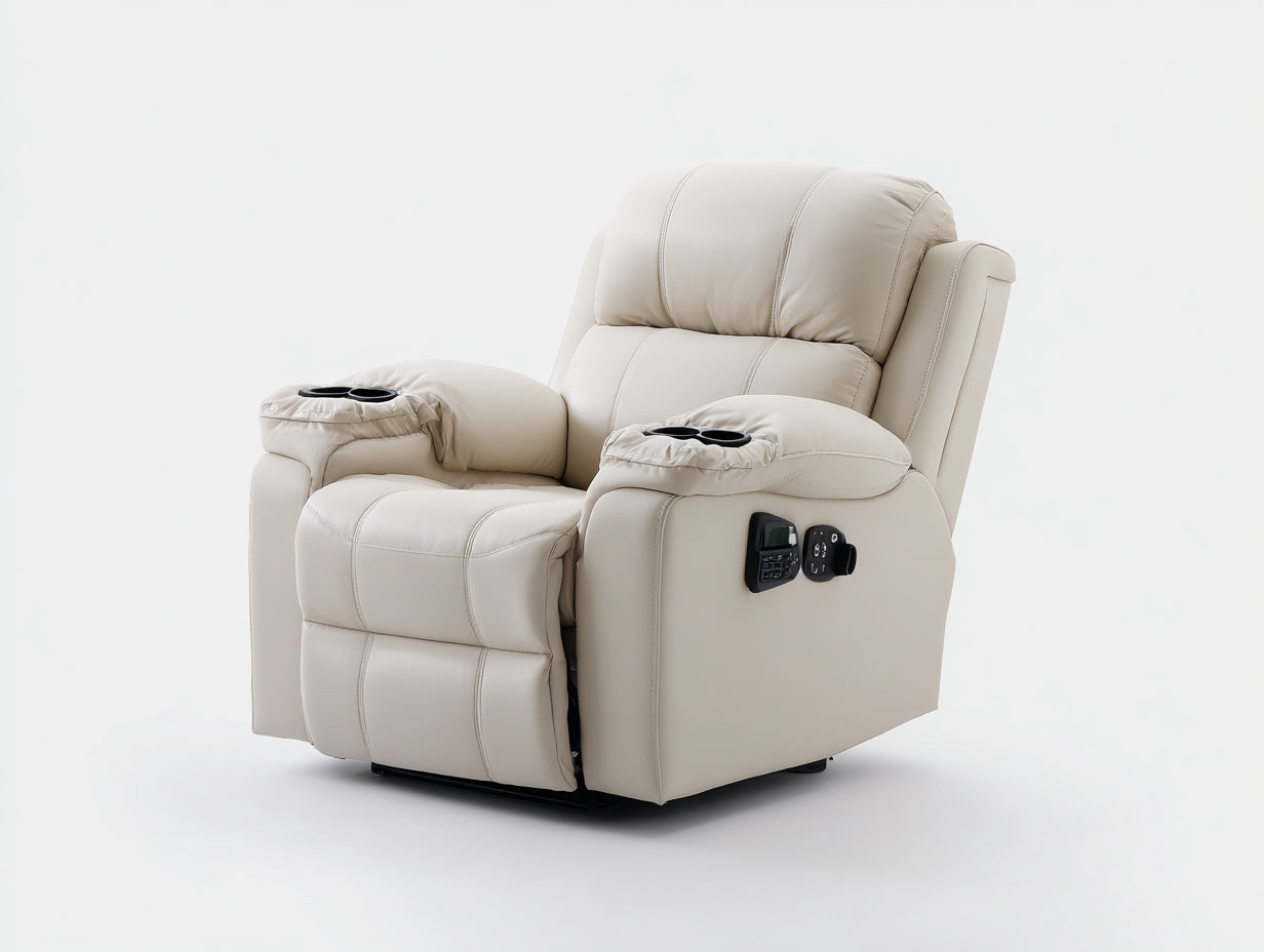 Liegesessel 92x95x105 cm - Kunstleder in Beige - moderner Komfortstil mit verstellbarer Relaxfunktion