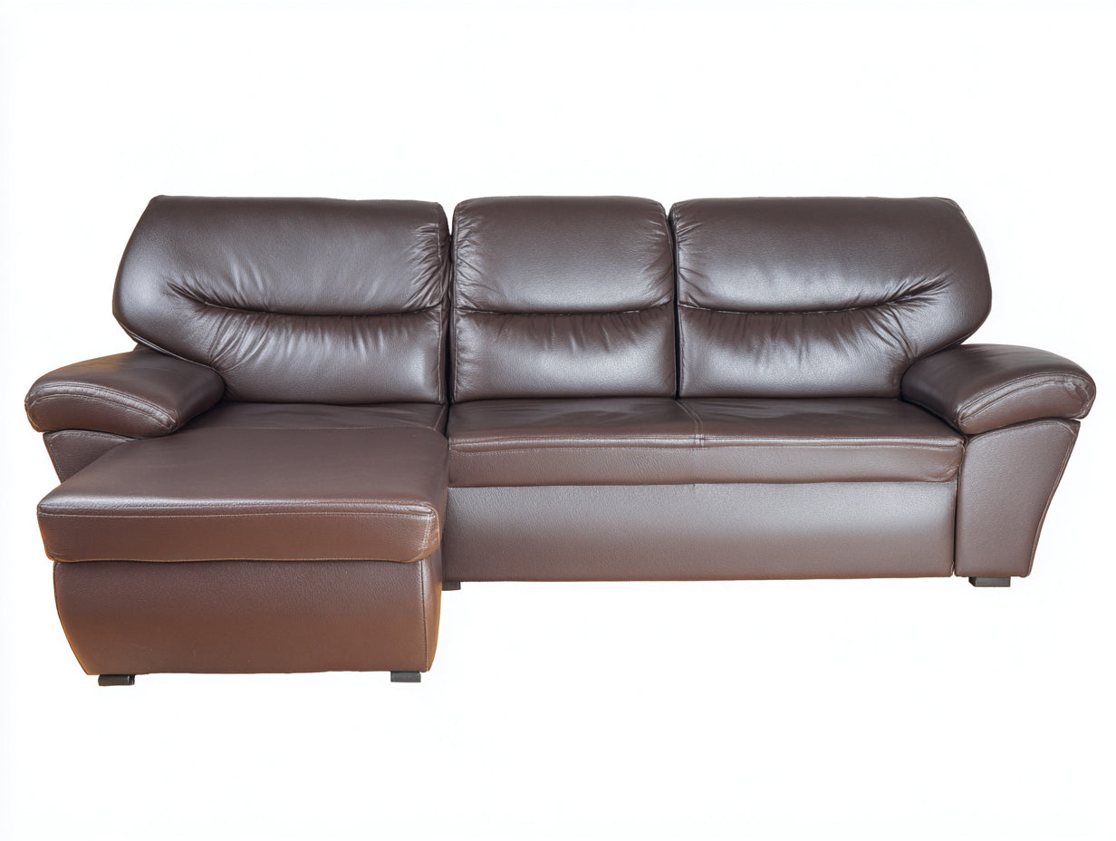 Ecksofa 245x165x90 cm aus Kunstleder in Braun - klassischer Wohnstil mit Ottomane