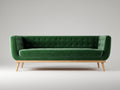 Gerades Sofa Samt 220x82x76 cm - Grün-Holzfarben - Modernes Design für Wohnzimmer