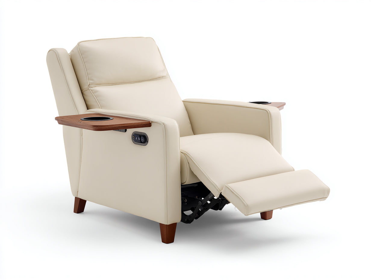 Liegesessel Kunstleder 90x92x104 cm - Creme-Holzfarben - Modernes Design für Wohnzimmer
