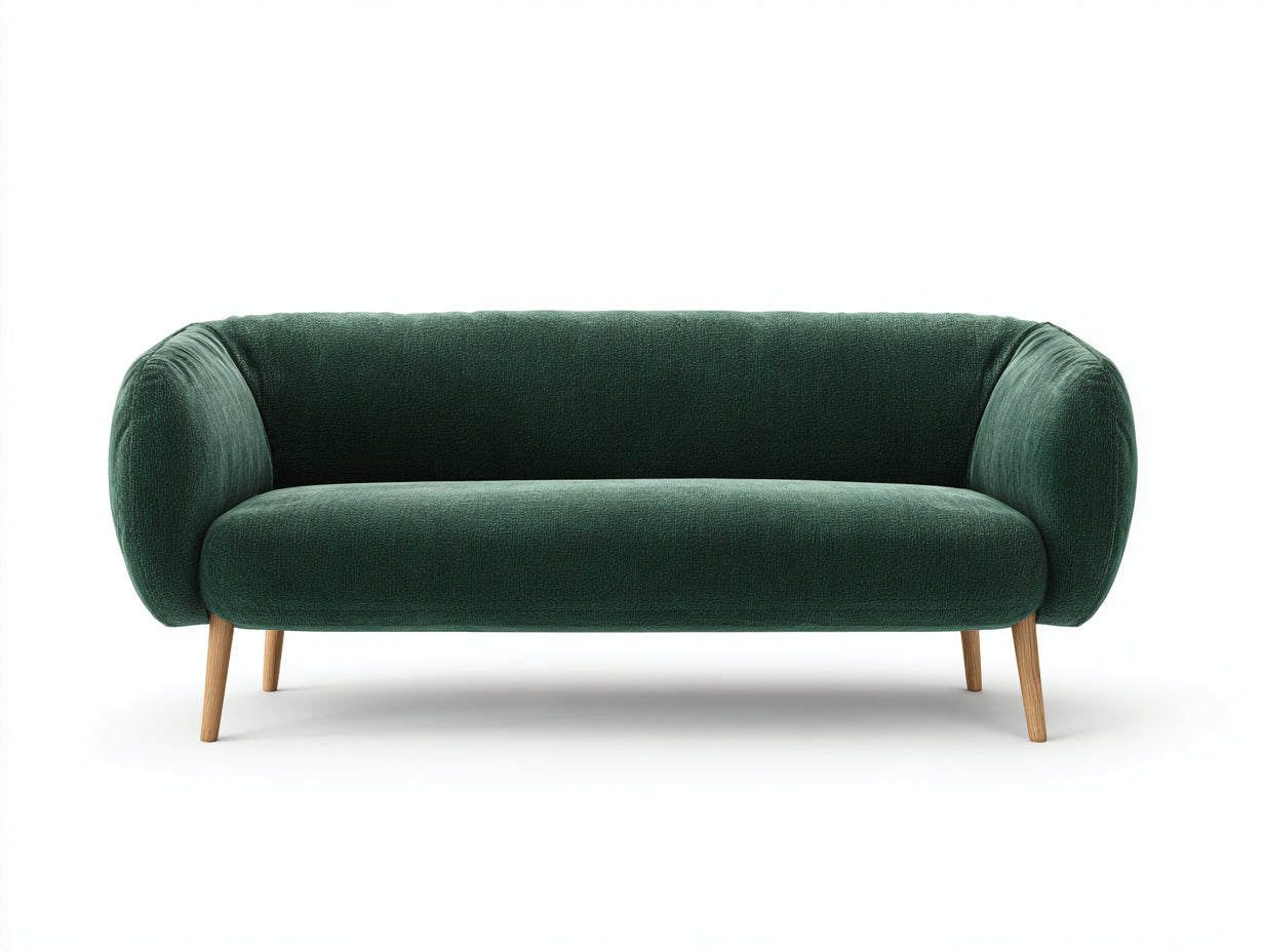 Gerades Sofa 220x85x78 cm - Stoff in Dunkelgrün - modernes Design mit runden Armlehnen