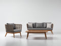 Gartensofa Set Polyrattan Holz 210x78x78 cm - Grau-Naturbraun - Modernes Design für Garten
