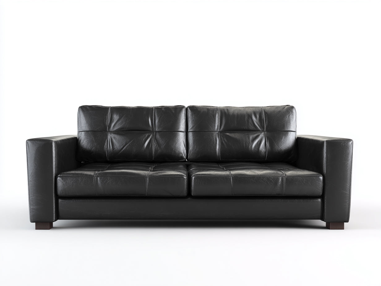 Gerades Sofa 210x88x82 cm - Kunstleder in Schwarz - modernes Design mit breiten Armlehnen
