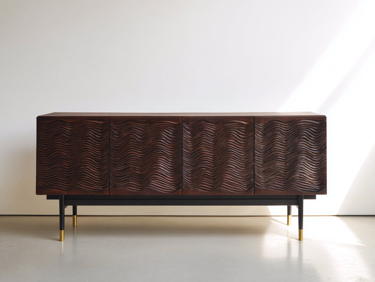 Dielenschränke 180x42x78 cm - Holzwerkstoff in Braun-Schwarz-Gold - modernes Design mit 4 Türen