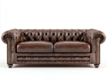 Gerades Sofa 220x90x76 cm - Kunstleder in Dunkelbraun - klassischer Chesterfield-Stil mit gerollten Armlehnen
