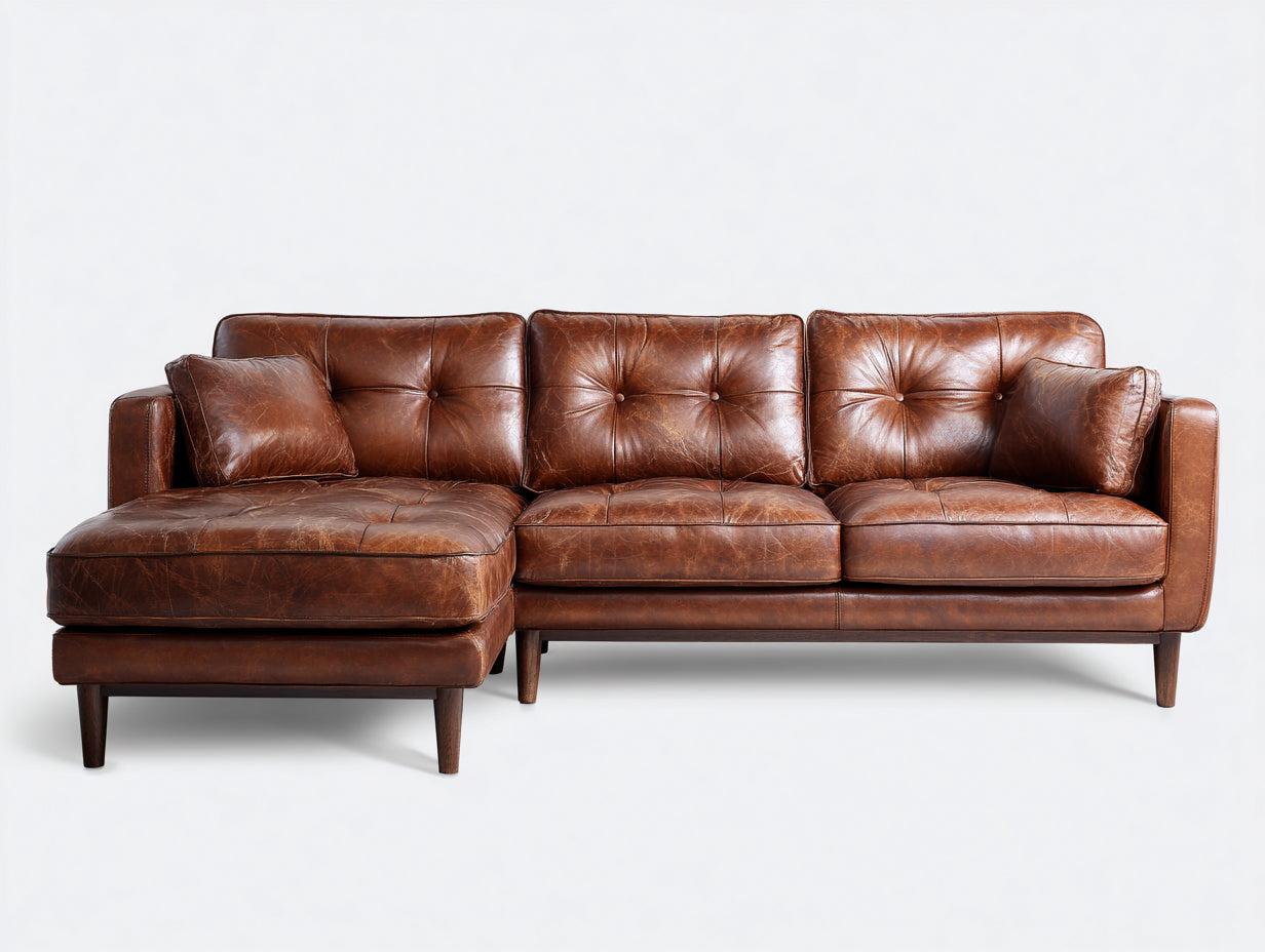 Ecksofa Leder 245x165x86 cm - Braun - klassisches Wohnzimmerdesign