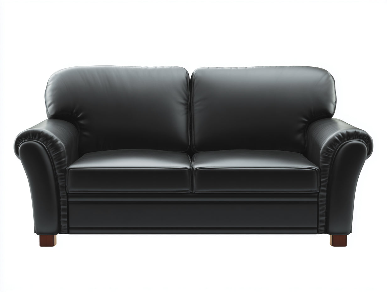 Gerades Sofa 185x88x86 cm - Kunstleder in Schwarz - klassischer Stil mit gerollten Armlehnen