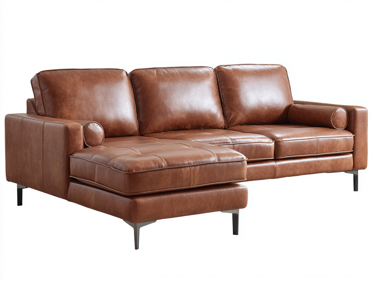 Ecksofa 285x165x86 cm - Kunstleder in Braun - moderner Vintage-Stil mit Recamiere