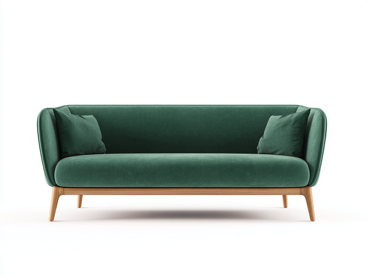 Gerades Sofa Stoff 205x84x80 cm - Grün-Naturholz - modernes Wohnzimmerdesign